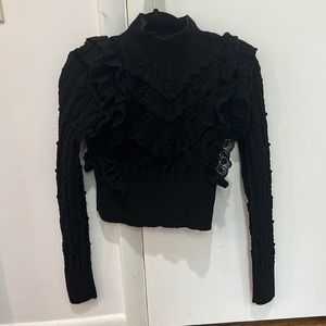 ZARA POINTELLE RUFFLED KNIT SWEATER BLACK |SIZE M